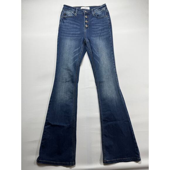 Kancan Women's Flare Leg Blue Stretch Denim Jeans - Size 5/26 (25x32.5) - Picture 1 of 5
